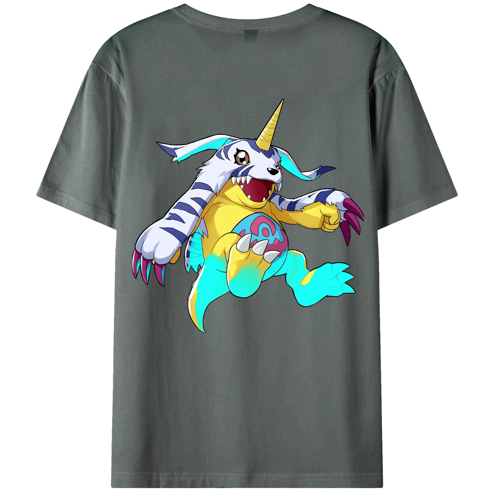 （画像用） Digimon デジタルモンスター/デジモン 綿100％ メンズ半袖Tシャツ（バックプリント） 通気性